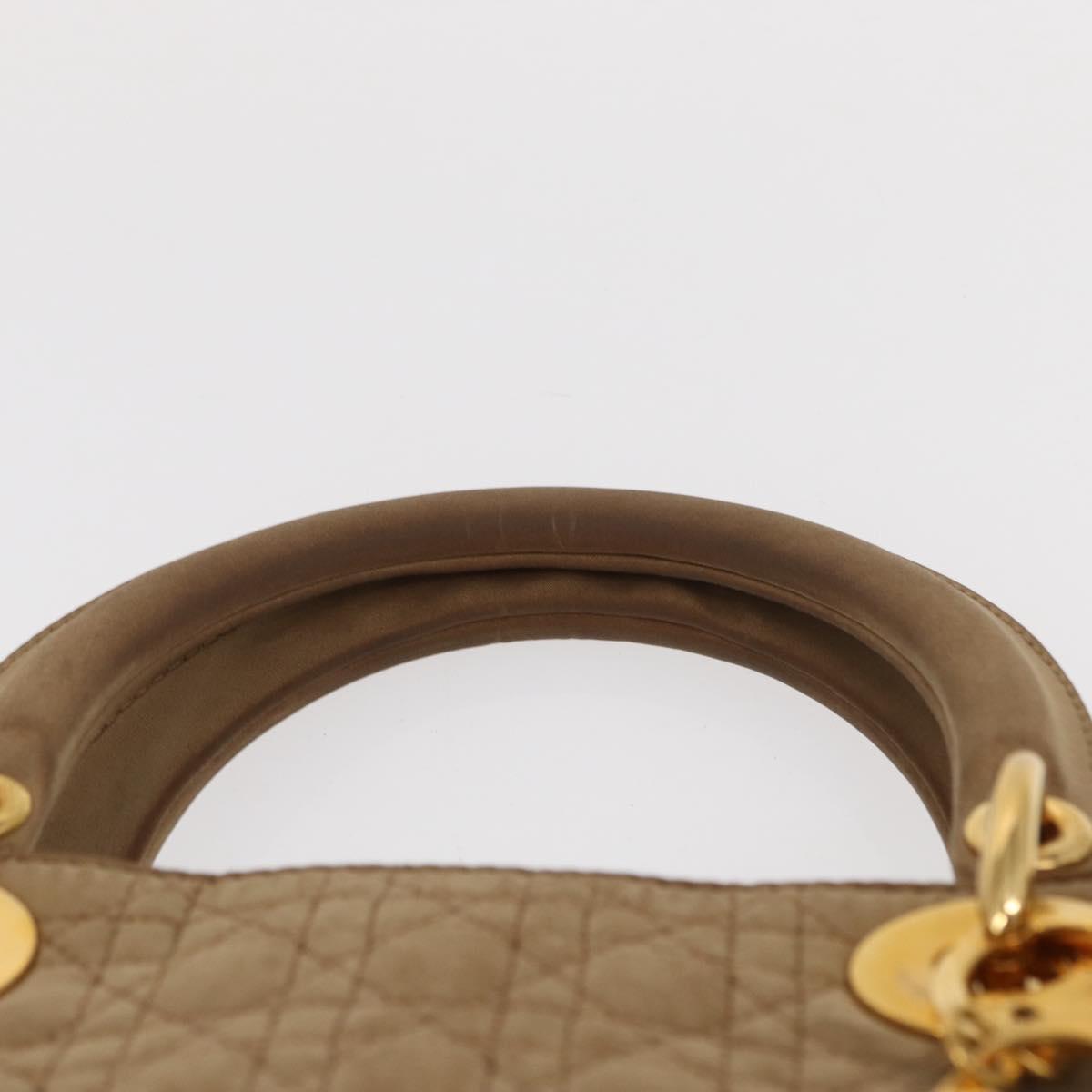 Christian Dior Lady Dior Canage Hand Bag Nylon Beige Gold Auth 151860