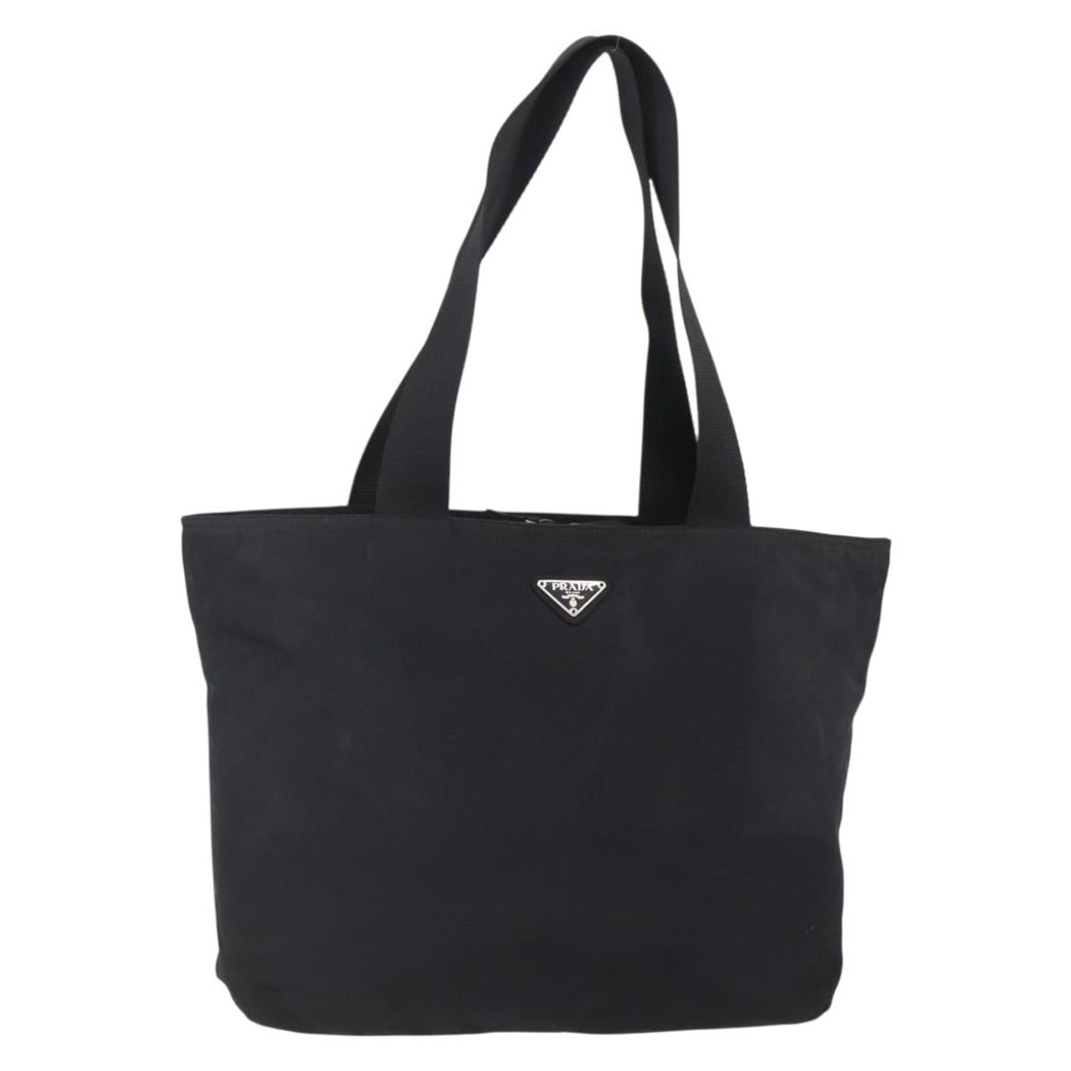 PRADA Tote Bag Nylon Black Silver Auth 151861