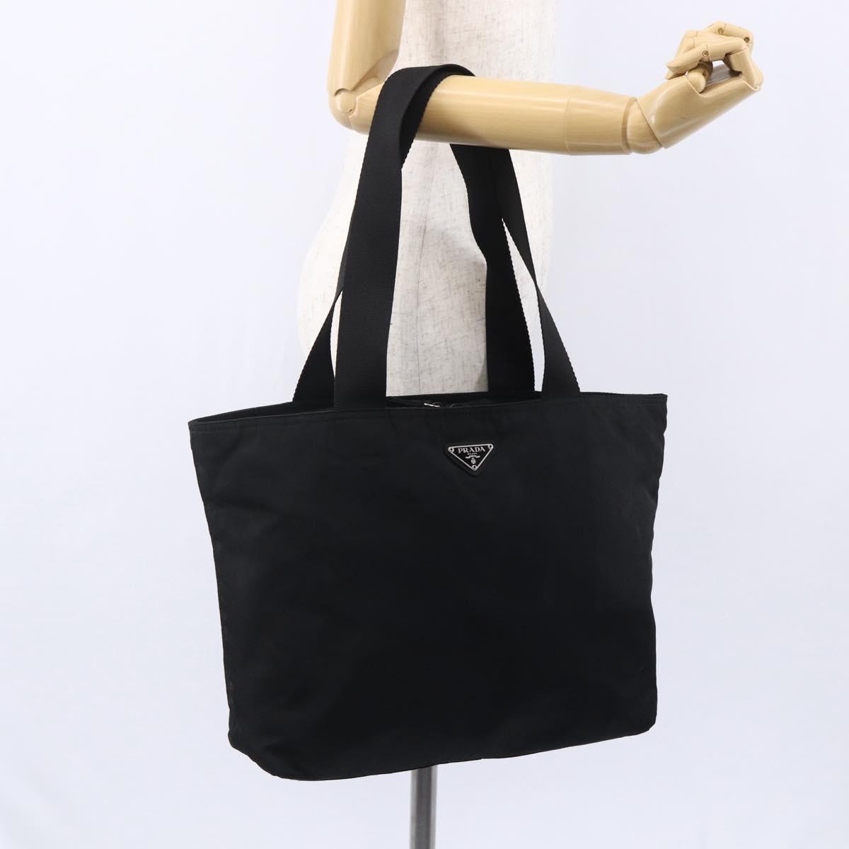 PRADA Tote Bag Nylon Black Silver Auth 151861
