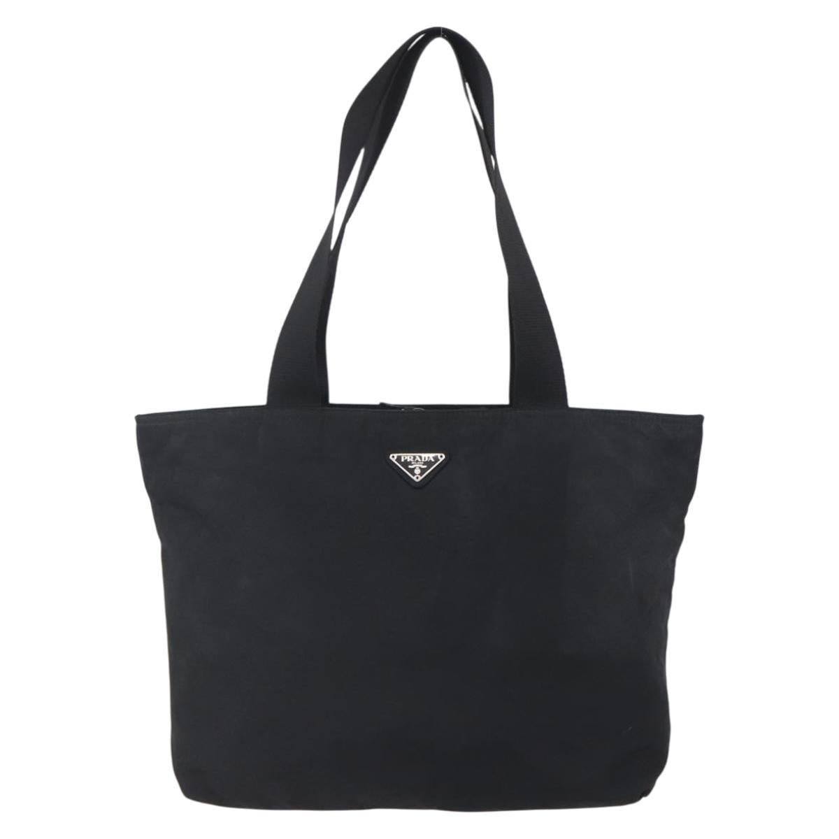PRADA Tote Bag Nylon Black Silver Auth 151861