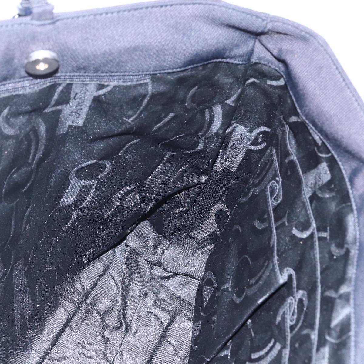 Salvatore Ferragamo Chain Shoulder Bag Canvas Black Silver Auth 151869