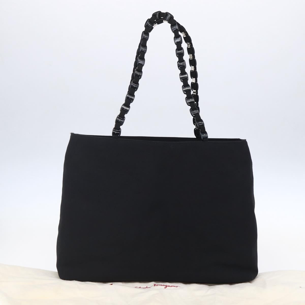 Salvatore Ferragamo Chain Shoulder Bag Canvas Black Silver Auth 151869