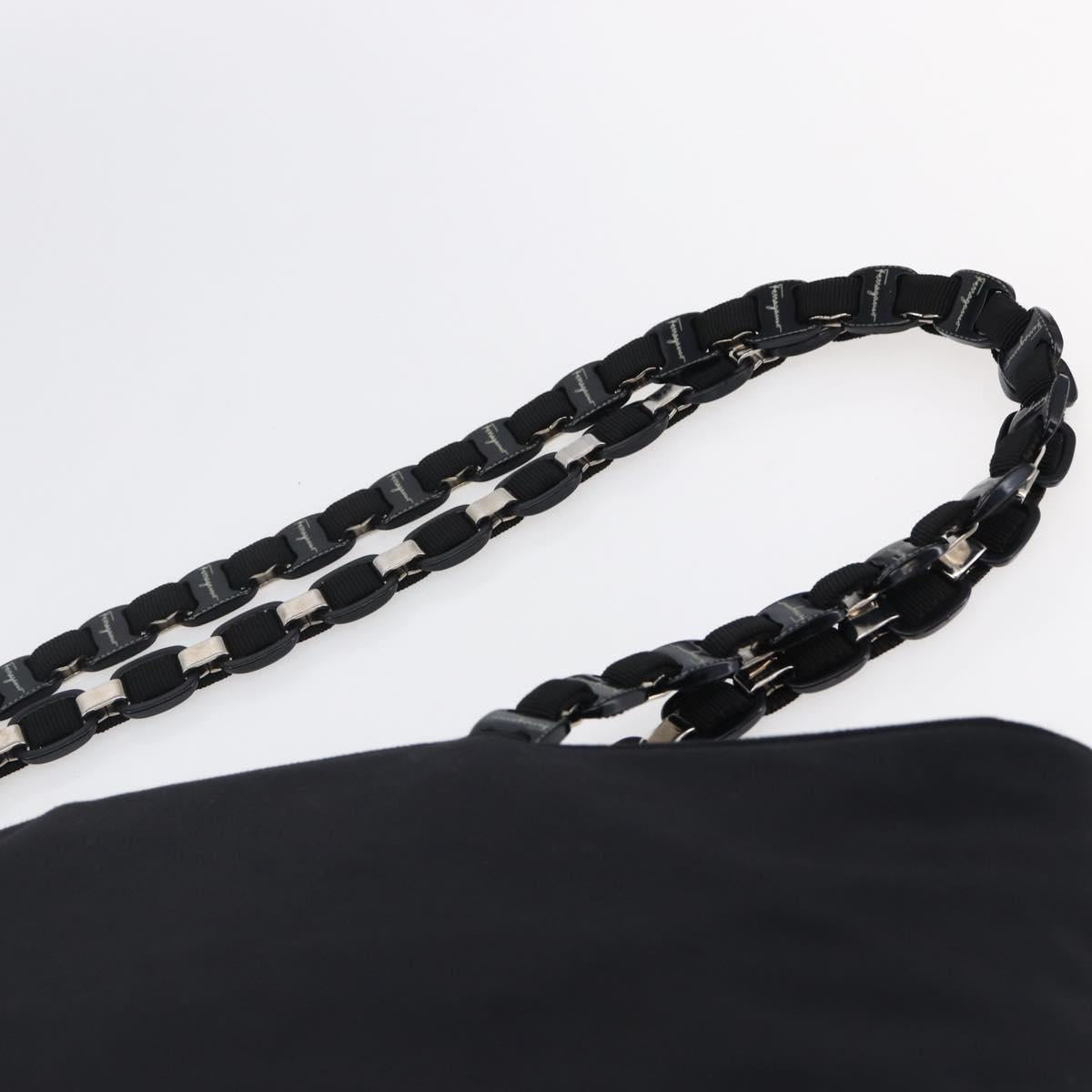 Salvatore Ferragamo Chain Shoulder Bag Canvas Black Silver Auth 151869