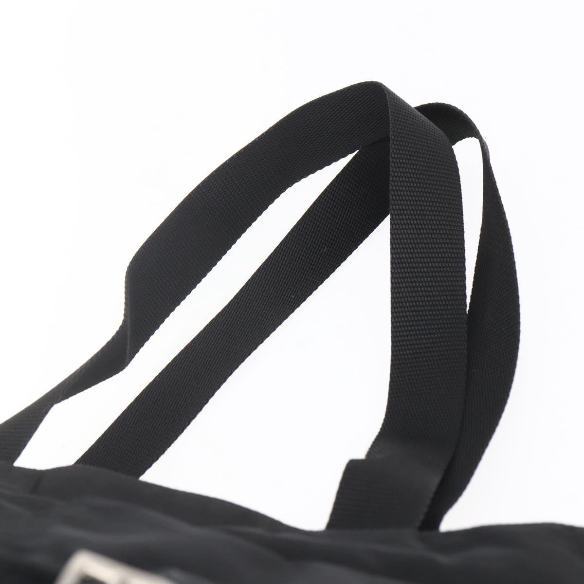 PRADA Tote Bag Nylon Black Silver Auth 151870