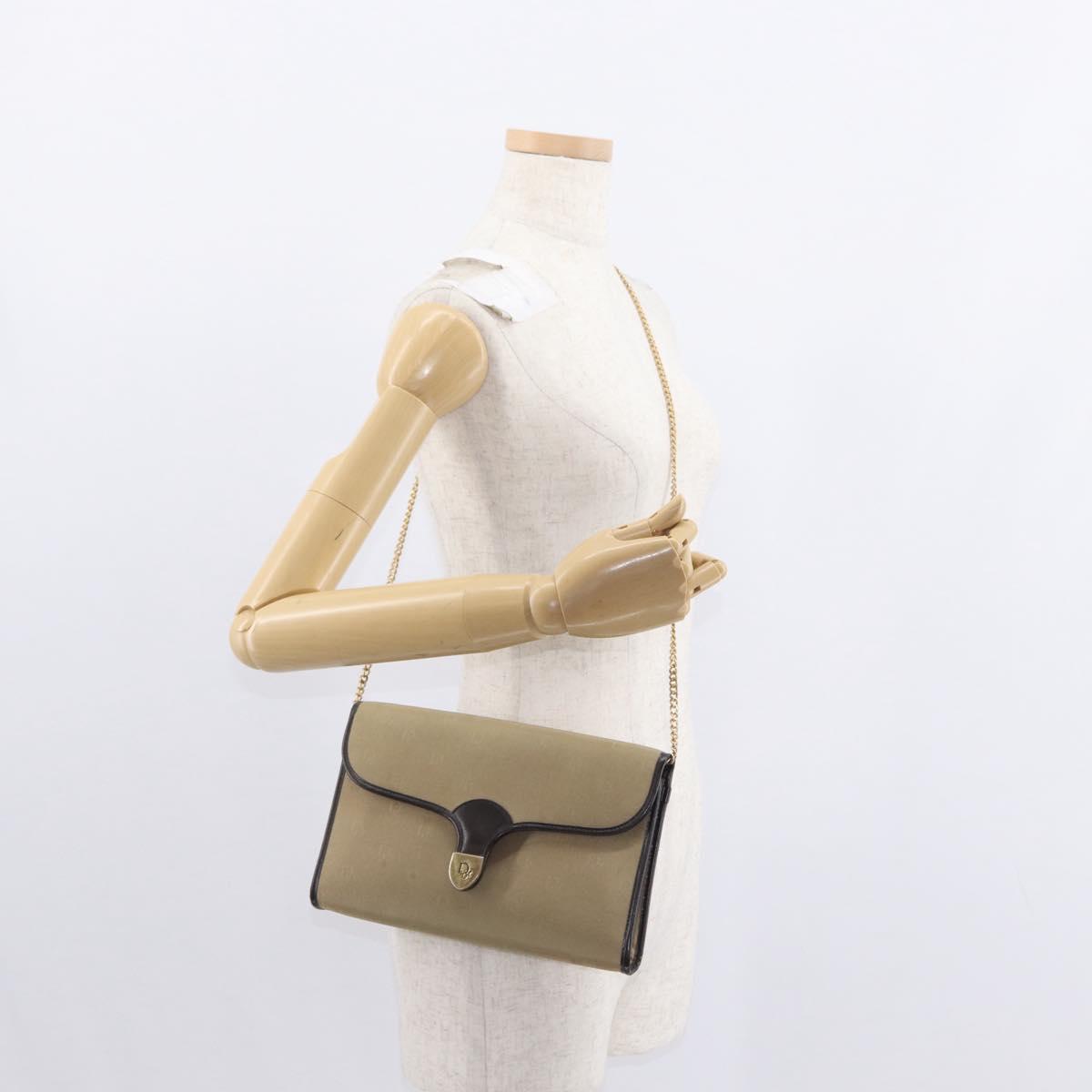 Christian Dior Shoulder Bag Nylon Beige Gold Auth 151871