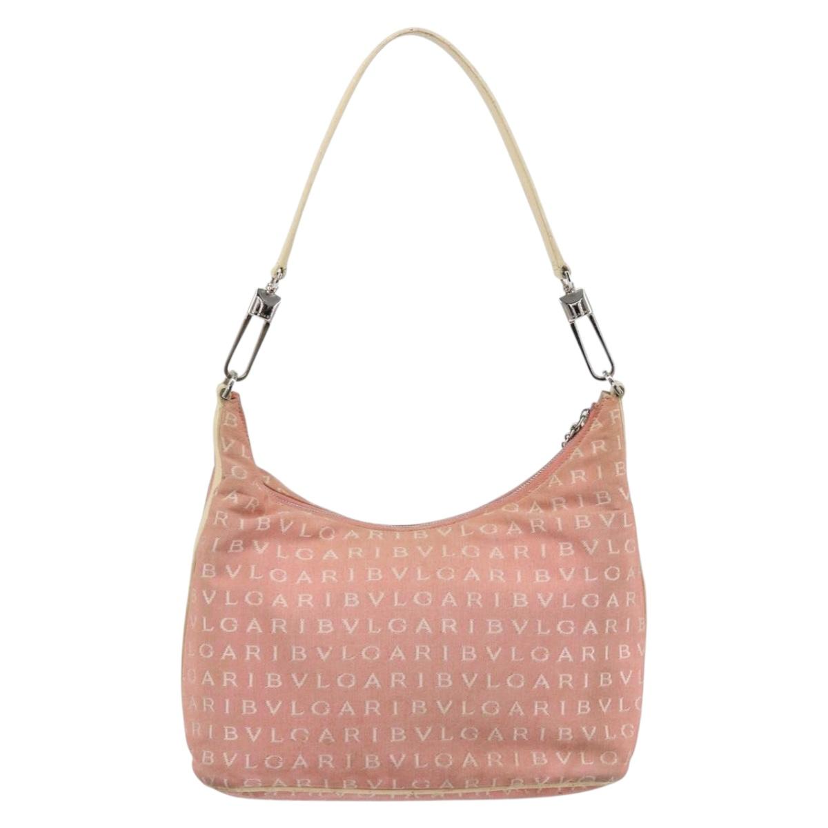 BVLGARI Logo Mania Shoulder Bag Canvas Pink Silver Auth 151875