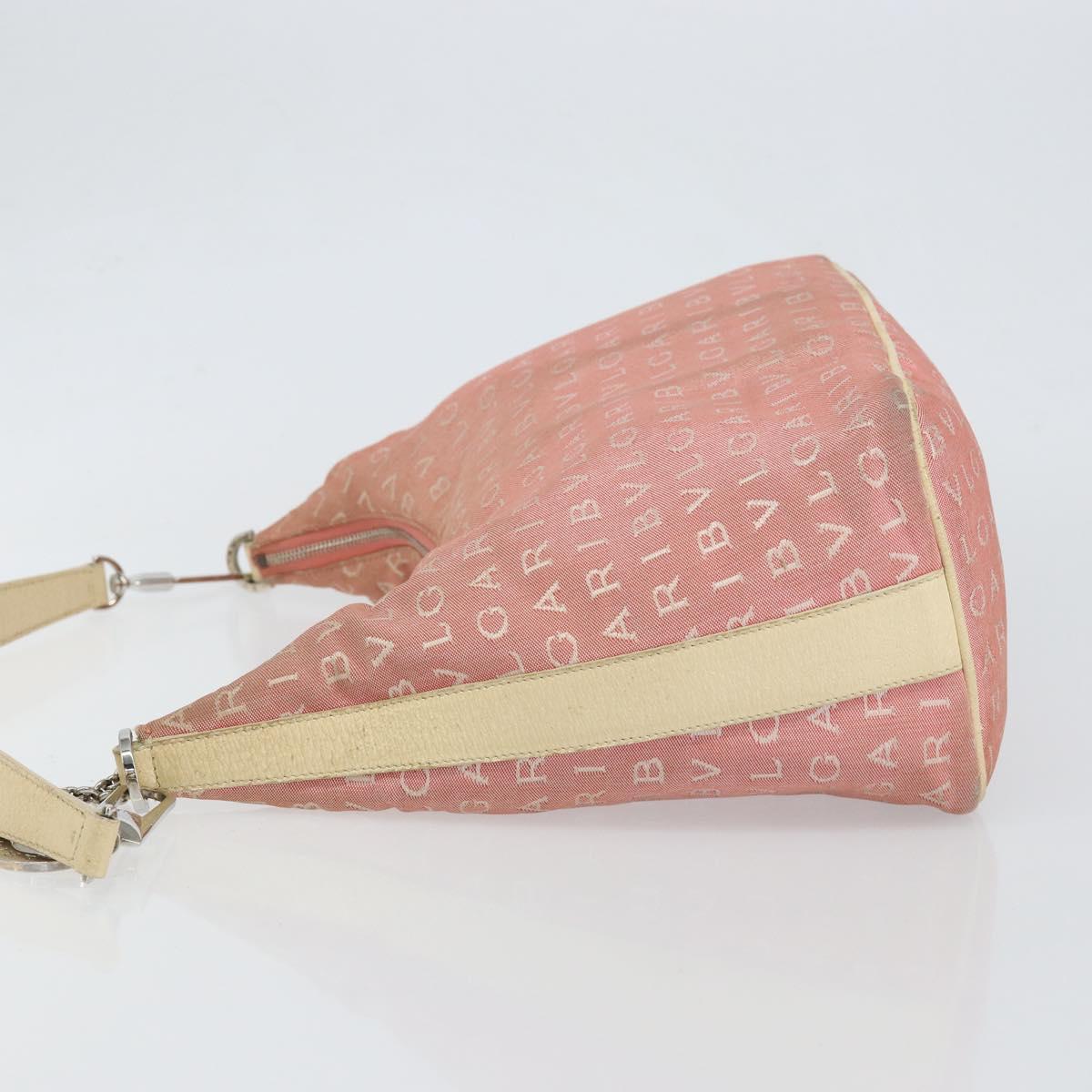 BVLGARI Logo Mania Shoulder Bag Canvas Pink Silver Auth 151875