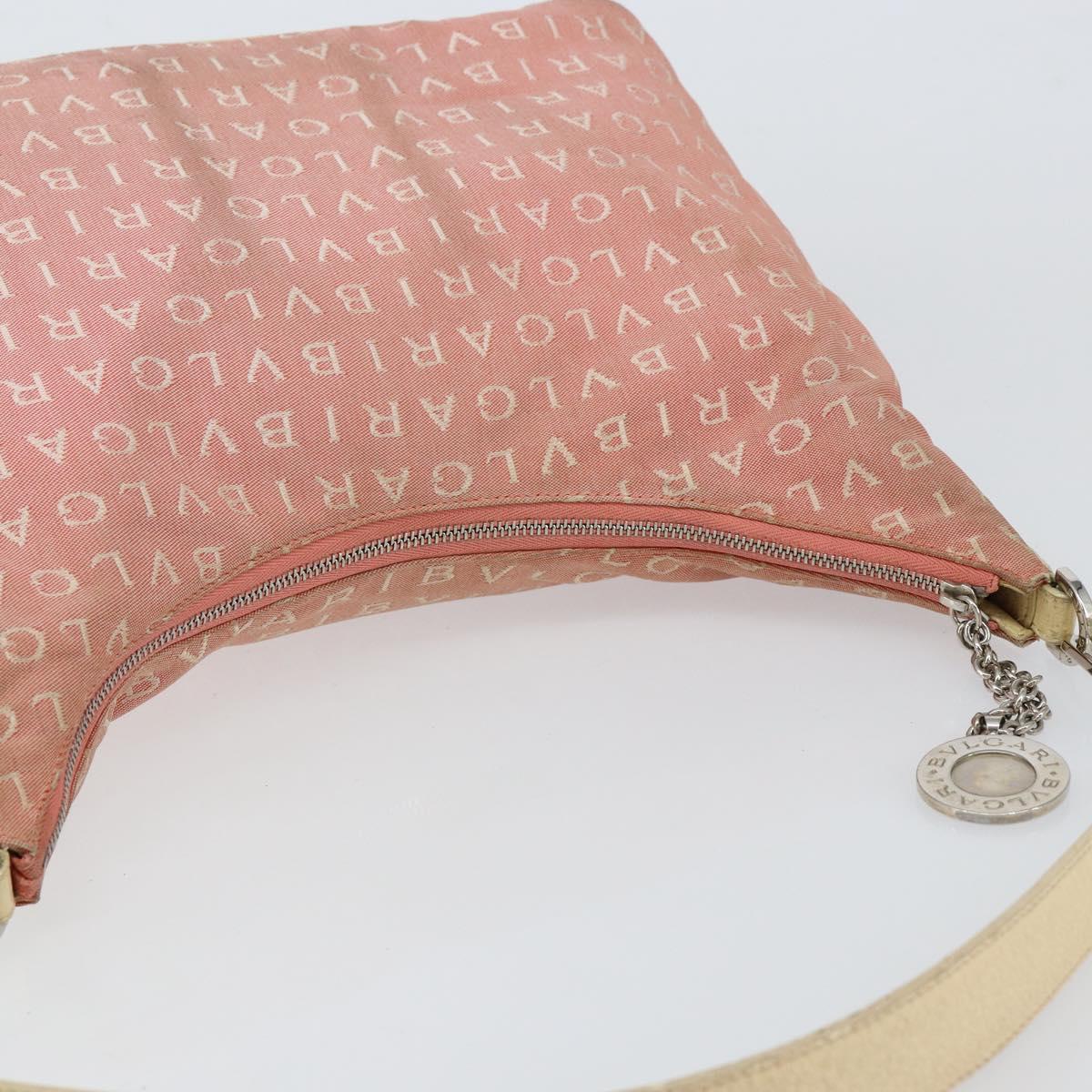 BVLGARI Logo Mania Shoulder Bag Canvas Pink Silver Auth 151875
