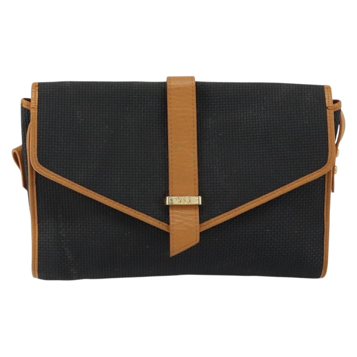 SAINT LAURENT Shoulder Bag Leather Gold Black Auth 151878