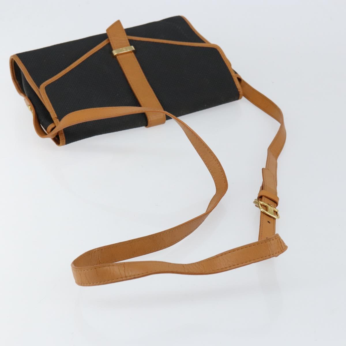 SAINT LAURENT Shoulder Bag Leather Gold Black Auth 151878