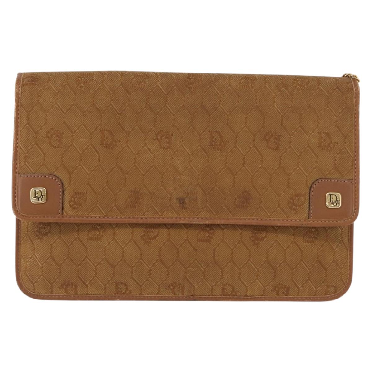 Christian Dior Honeycomb Canvas Chain Shoulder Bag Gold Brown Auth 151879