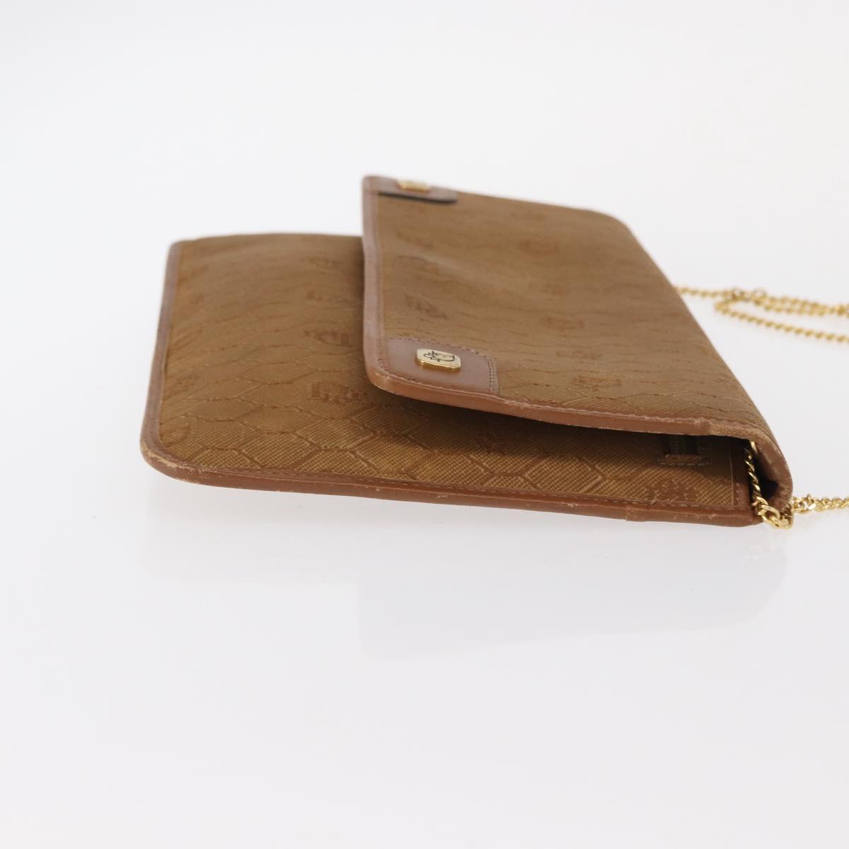 Christian Dior Honeycomb Canvas Chain Shoulder Bag Gold Brown Auth 151879