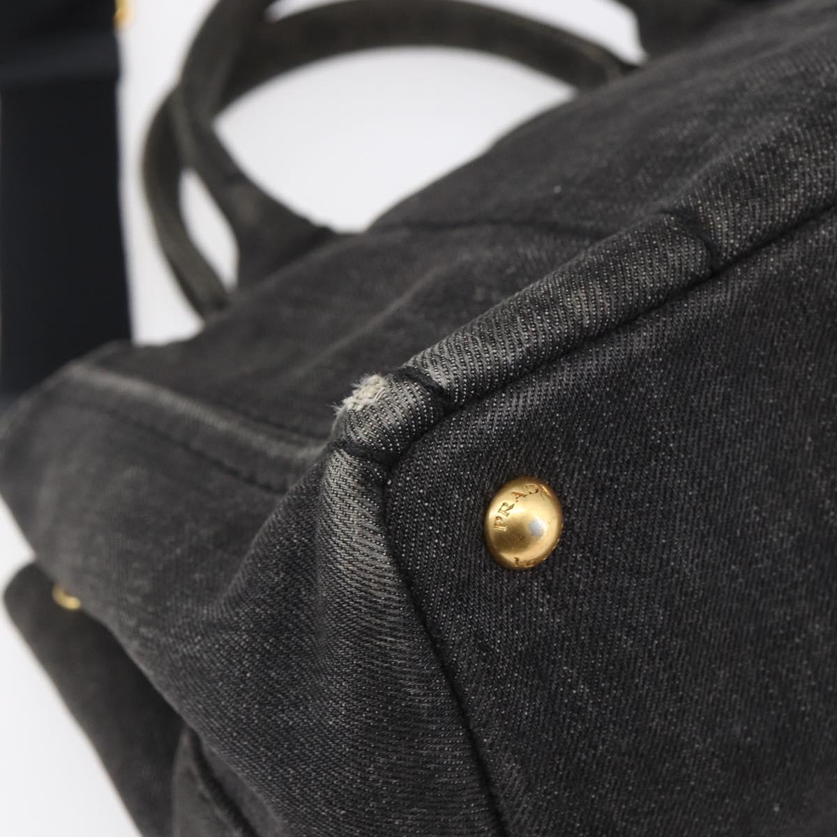 PRADA Canapa PM Hand Bag Denim 2way Black Gold Auth 151881