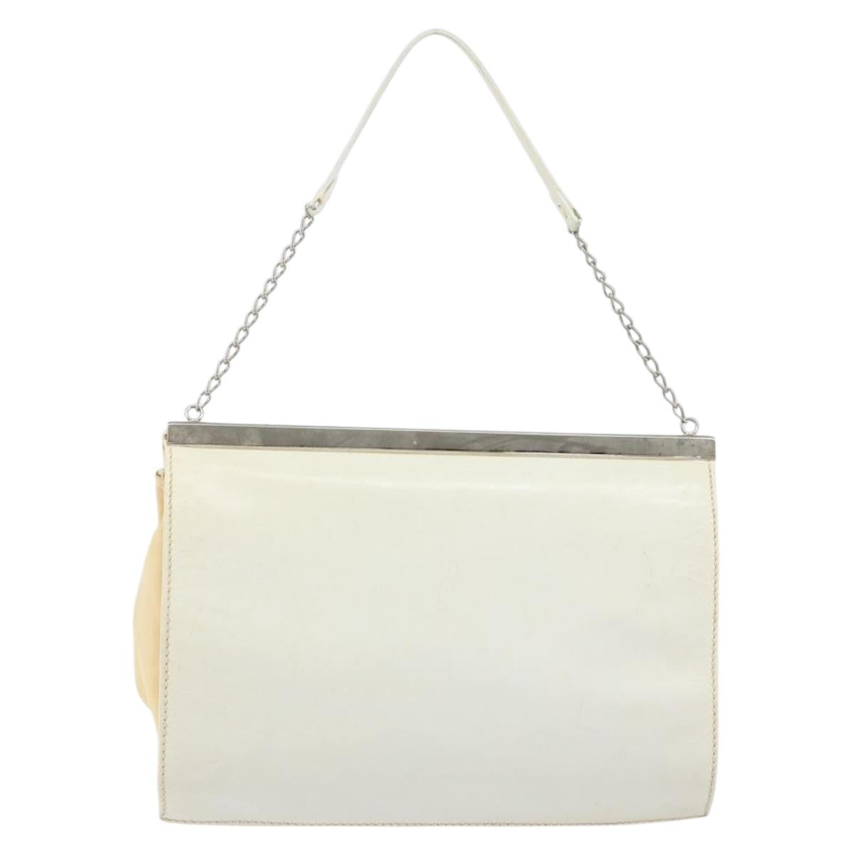 PRADA Chain Shoulder Bag Leather White Auth 151883