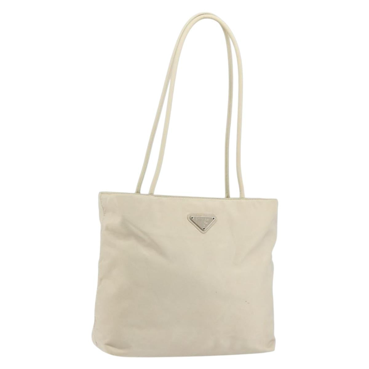 PRADA Tote Bag Nylon White Silver Auth 151884
