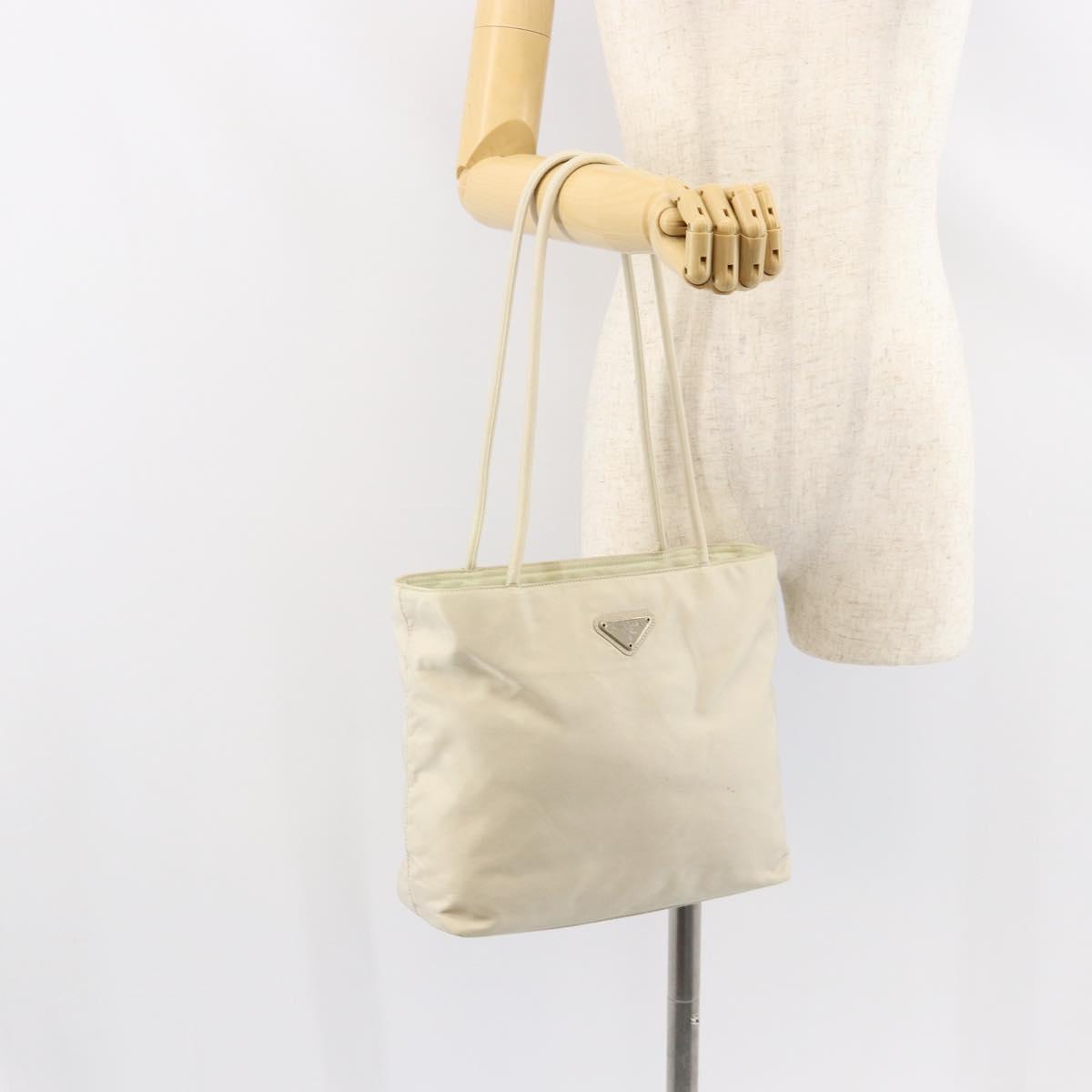 PRADA Tote Bag Nylon White Silver Auth 151884