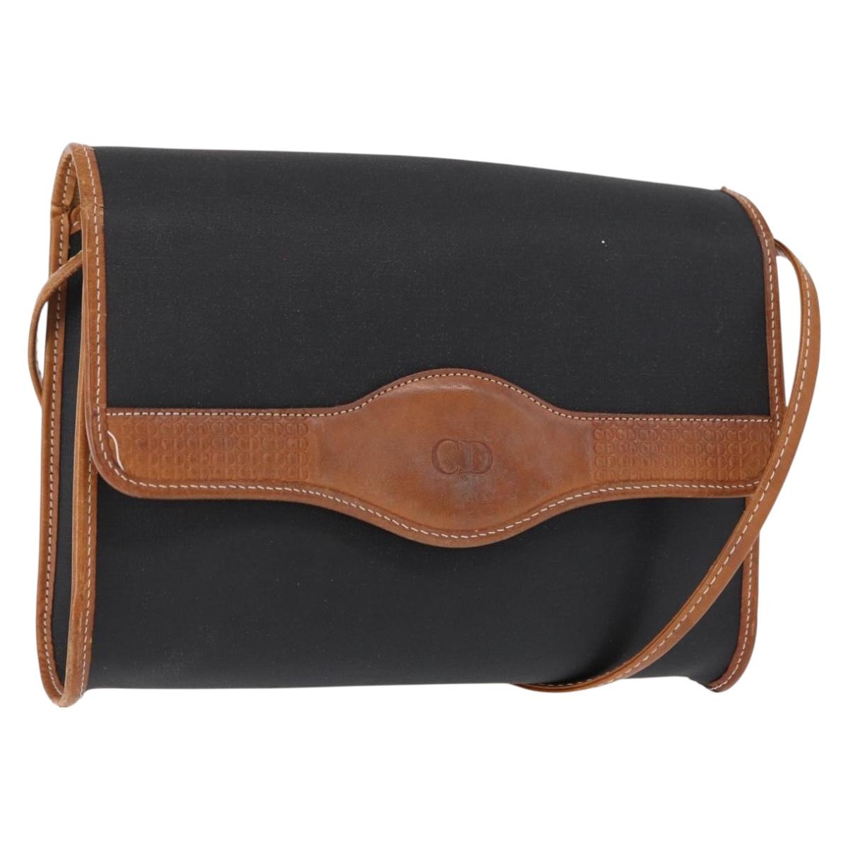 Christian Dior Shoulder Bag Nylon Black Gold Auth 151885