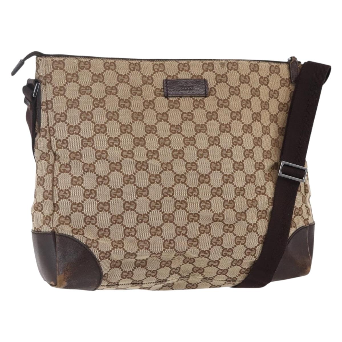 GUCCI GG Canvas Shoulder Bag Beige Silver 110054 Auth 151886