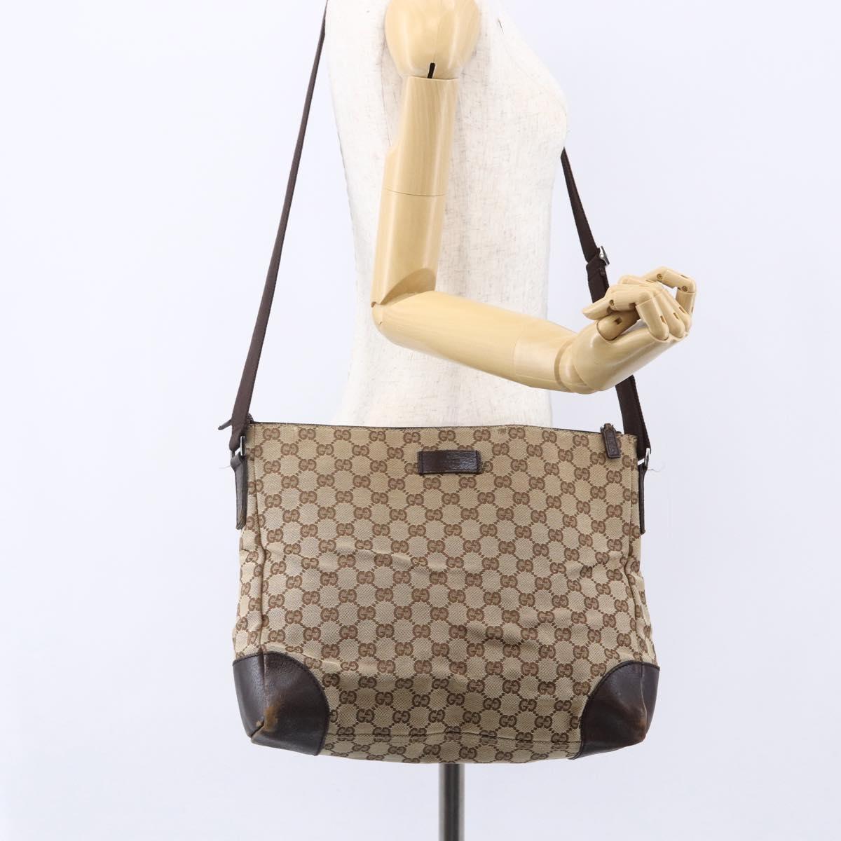 GUCCI GG Canvas Shoulder Bag Beige Silver 110054 Auth 151886