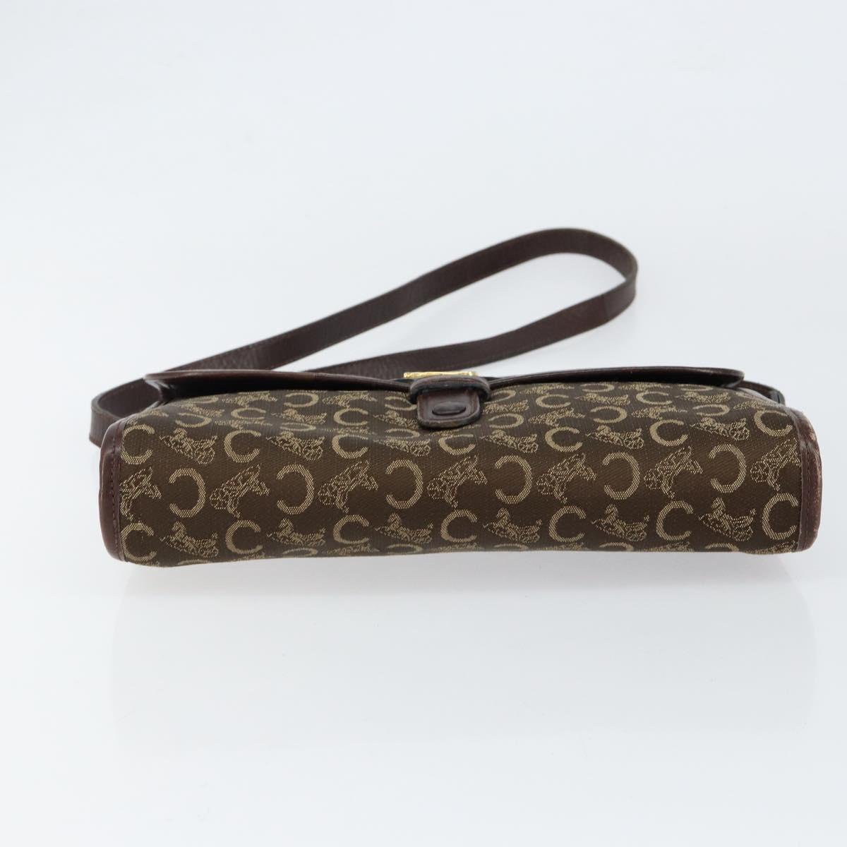CELINE C Sulky Shoulder Bag Canvas Leather Brown Gold Auth 151887