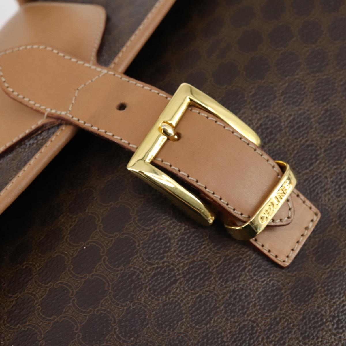 CELINE Macadam Canvas Boston Bag PVC Brown Gold Auth 151895