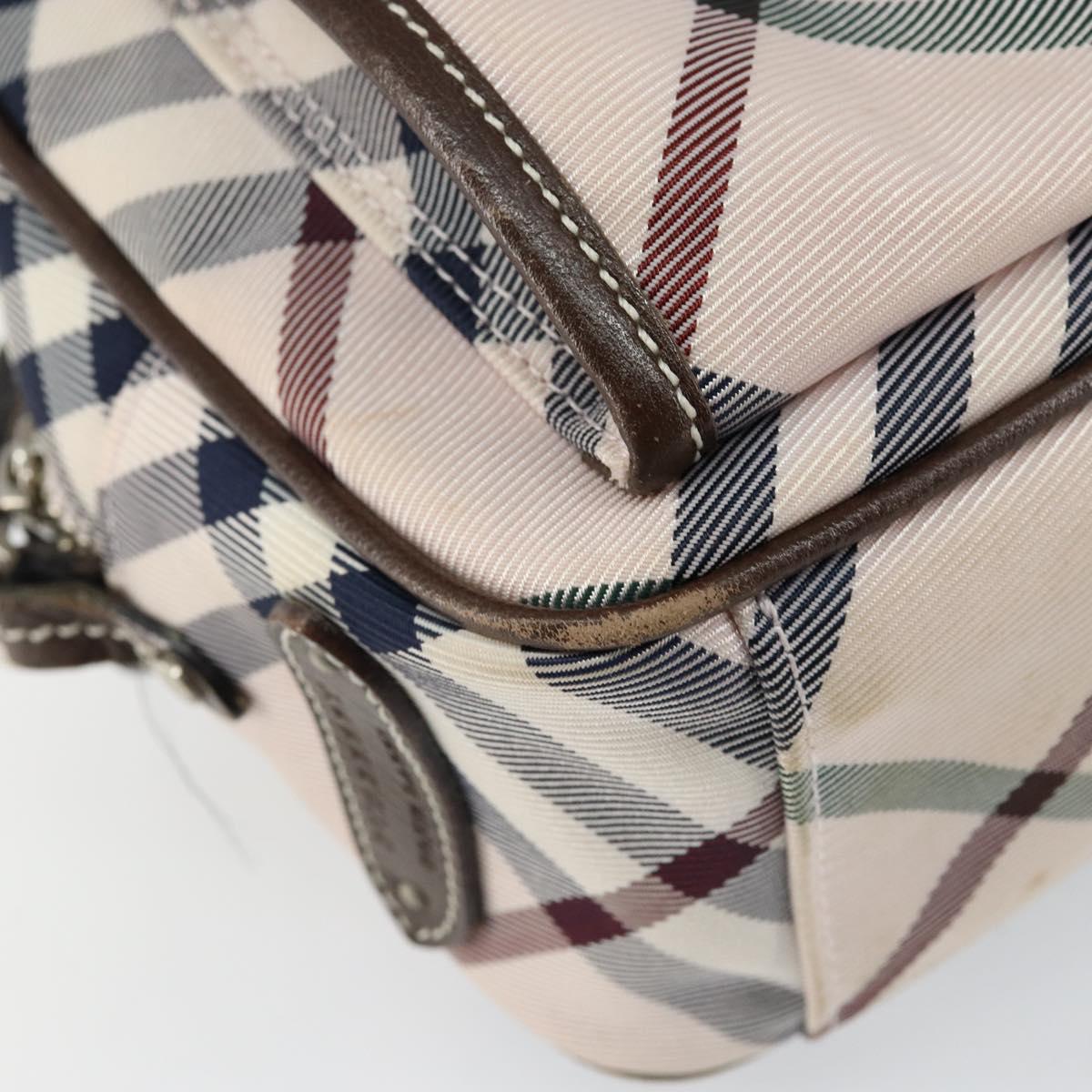 BURBERRY Nova Check Blue Label Shoulder Bag Nylon Beige Silver Auth 151897