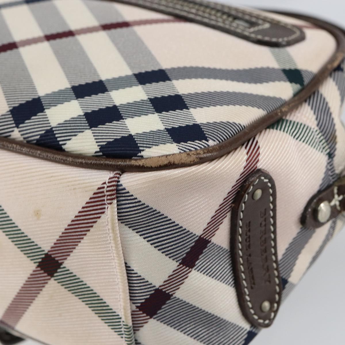 BURBERRY Nova Check Blue Label Shoulder Bag Nylon Beige Silver Auth 151897