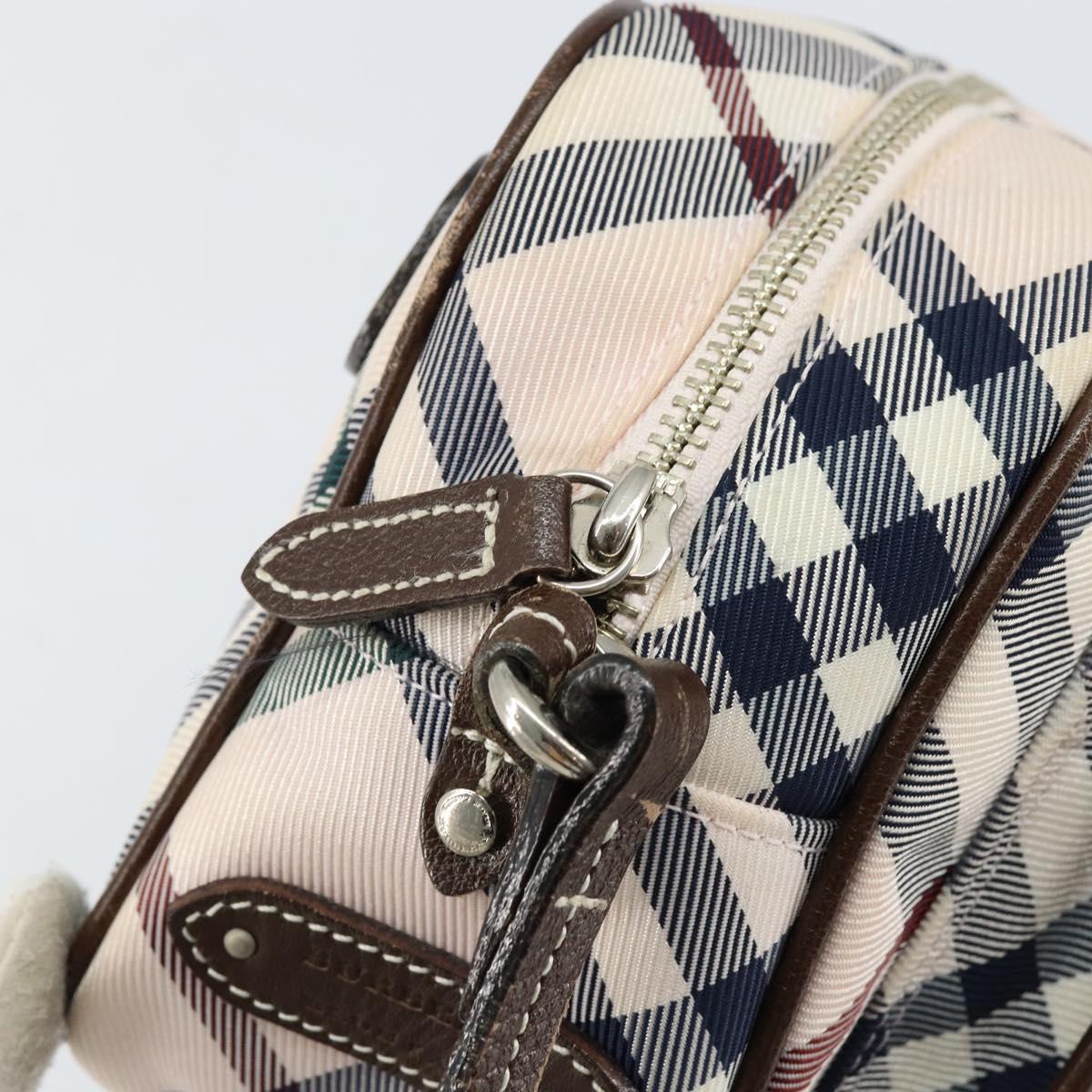 BURBERRY Nova Check Blue Label Shoulder Bag Nylon Beige Silver Auth 151897