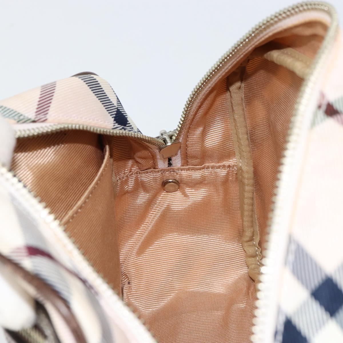 BURBERRY Nova Check Blue Label Shoulder Bag Nylon Beige Silver Auth 151897