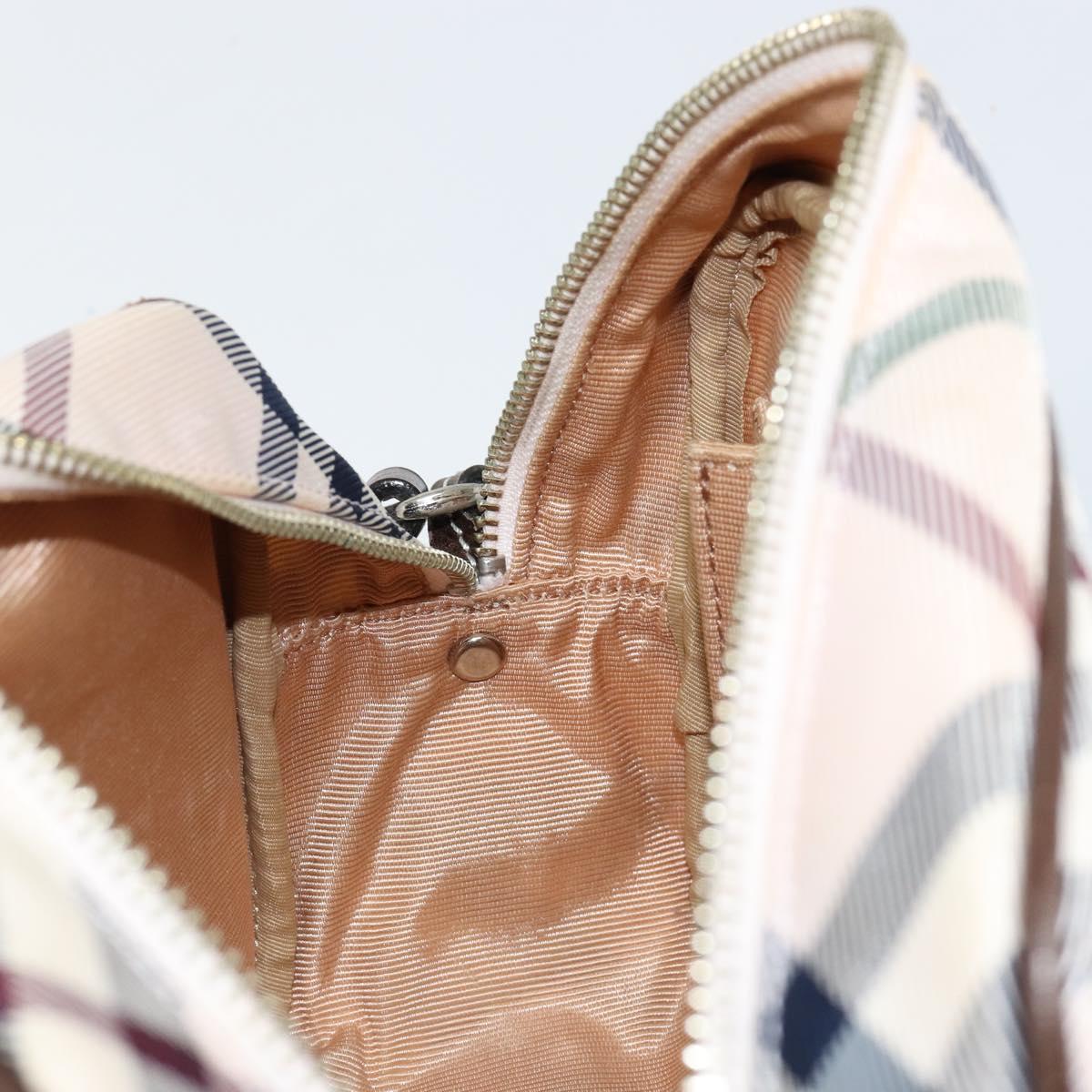 BURBERRY Nova Check Blue Label Shoulder Bag Nylon Beige Silver Auth 151897