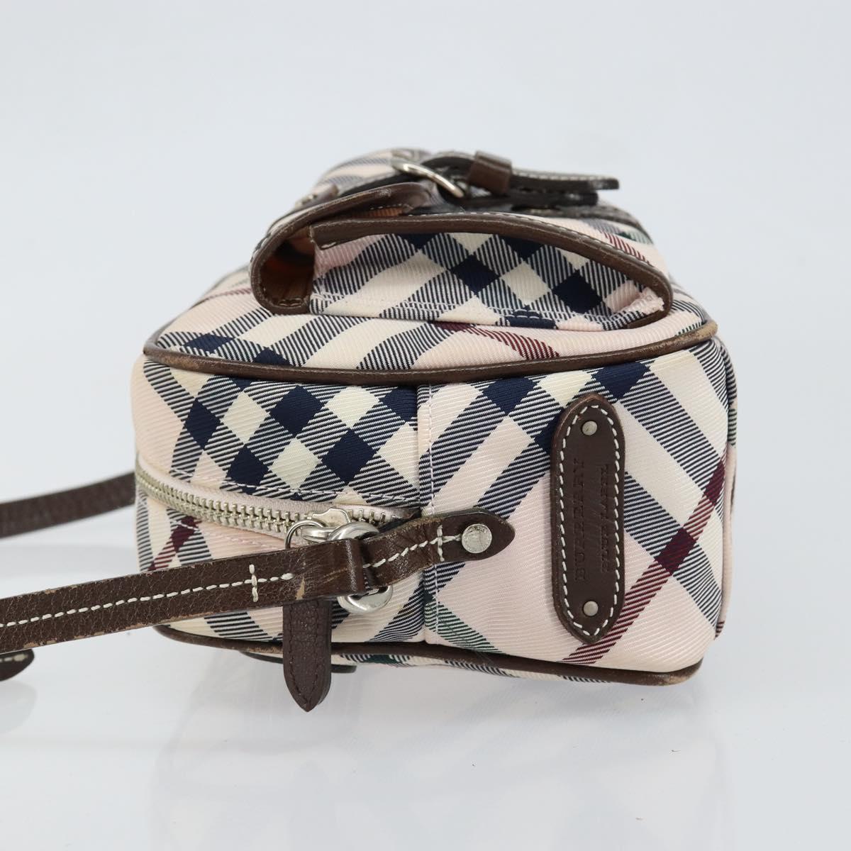 BURBERRY Nova Check Blue Label Shoulder Bag Nylon Beige Silver Auth 151897
