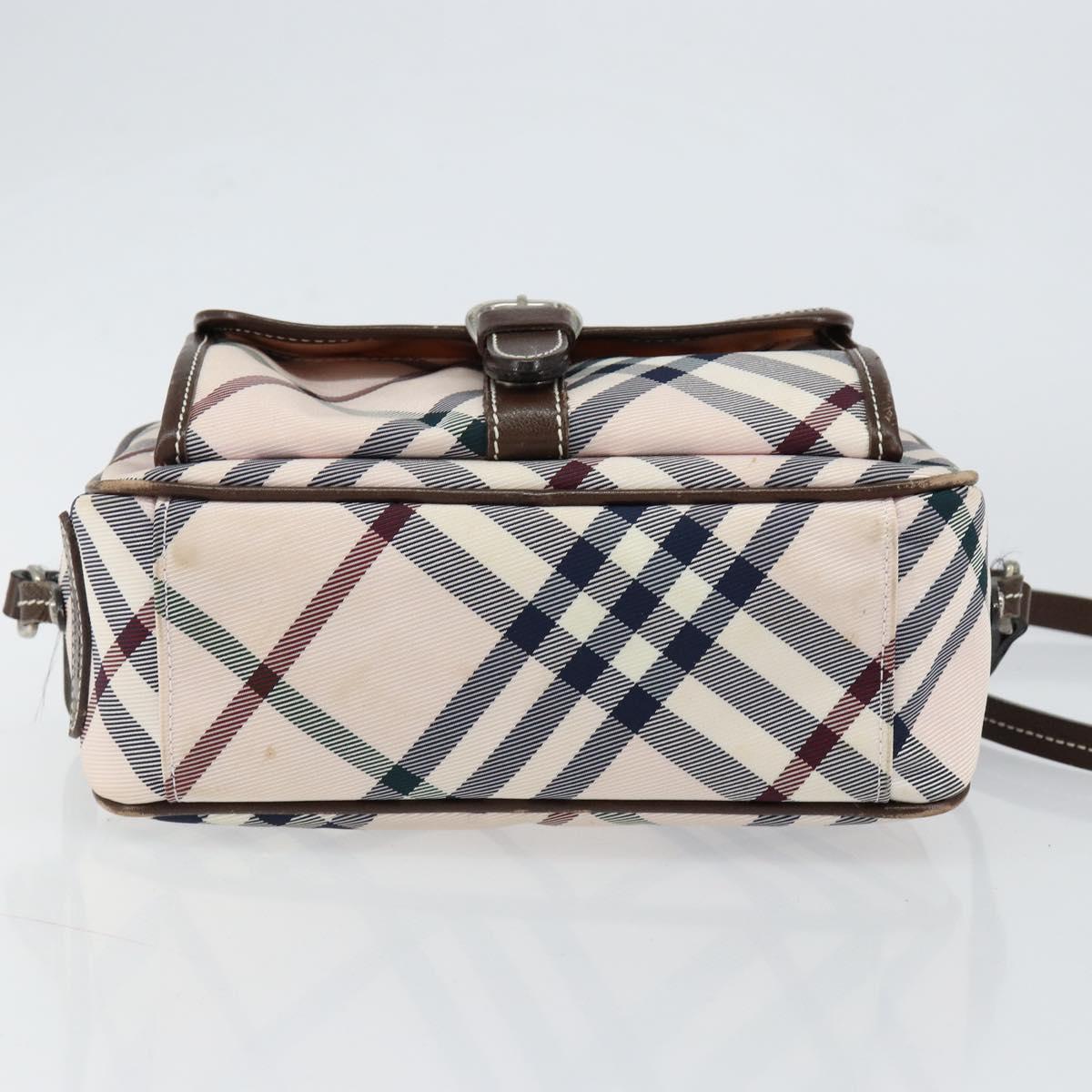 BURBERRY Nova Check Blue Label Shoulder Bag Nylon Beige Silver Auth 151897