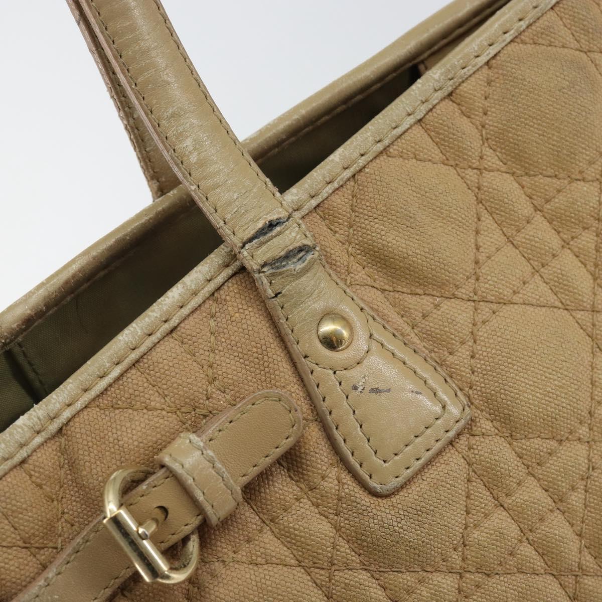 Christian Dior Canage Tote Bag Coated Canvas Beige Gold Auth 151899