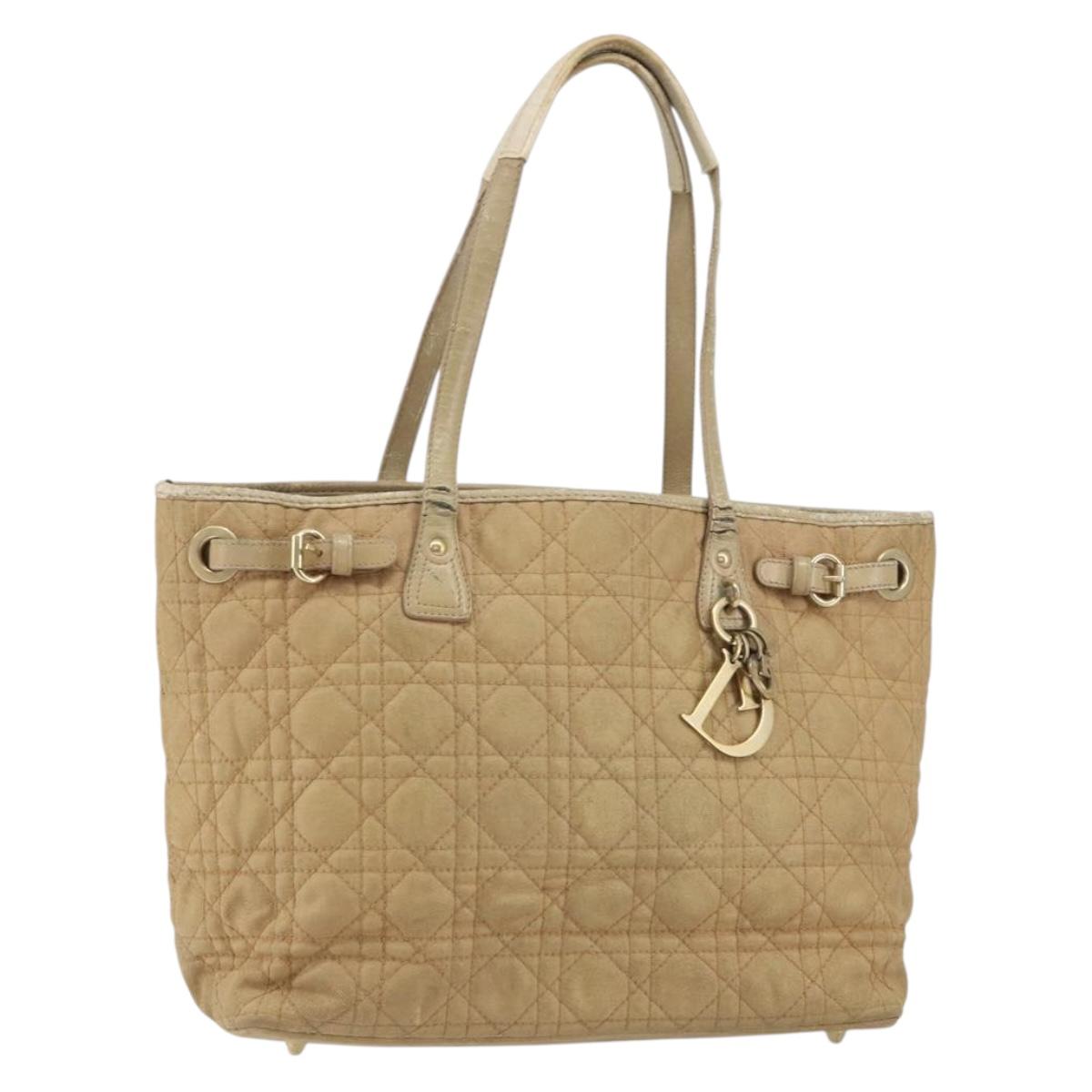 Christian Dior Canage Tote Bag Coated Canvas Beige Gold Auth 151899