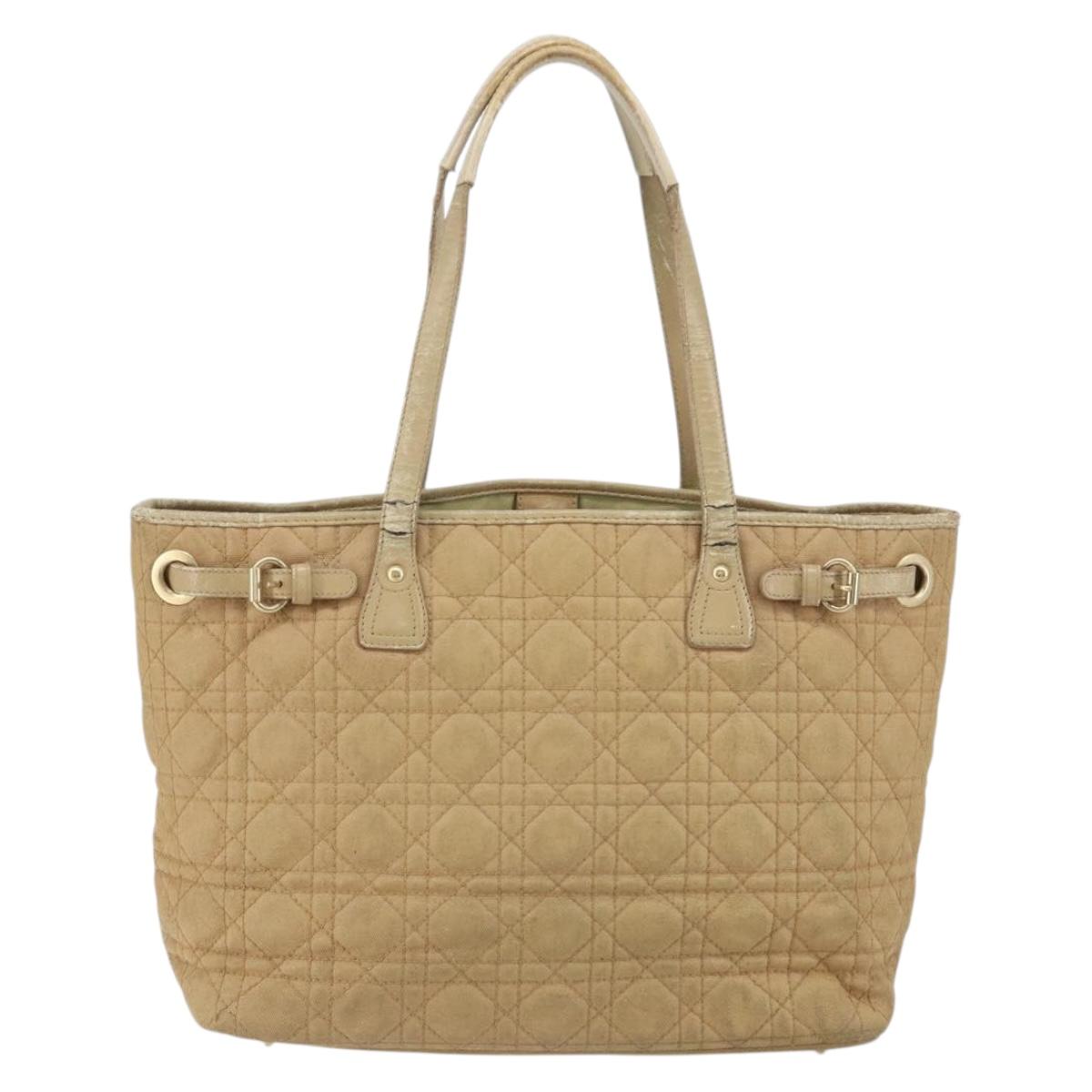 Christian Dior Canage Tote Bag Coated Canvas Beige Gold Auth 151899