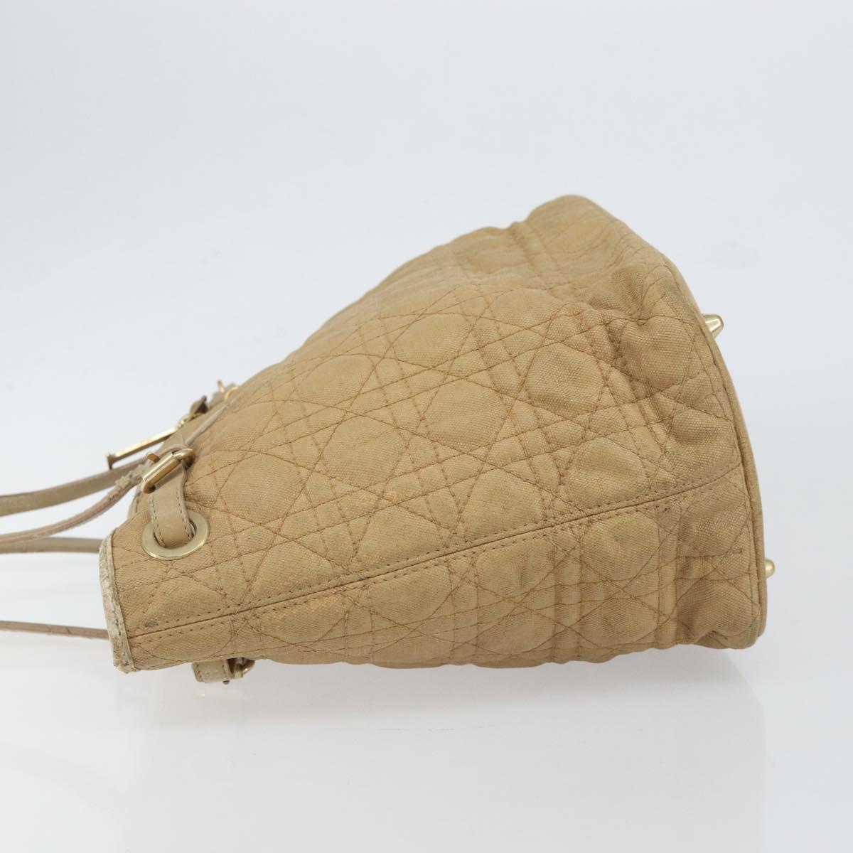 Christian Dior Canage Tote Bag Coated Canvas Beige Gold Auth 151899