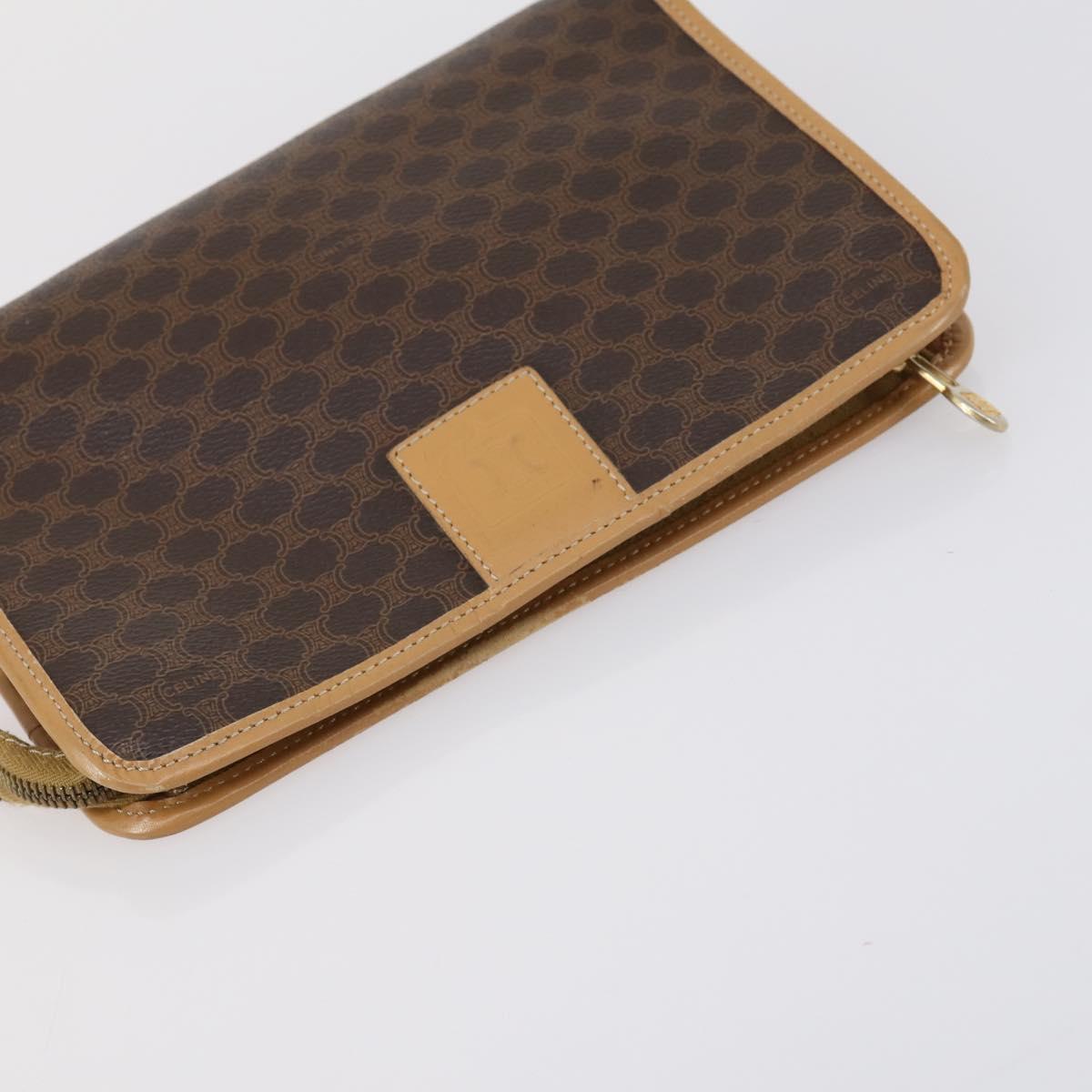 CELINE Macadam Canvas Clutch Bag PVC Leather 3 Set Brown Beige Auth 151904