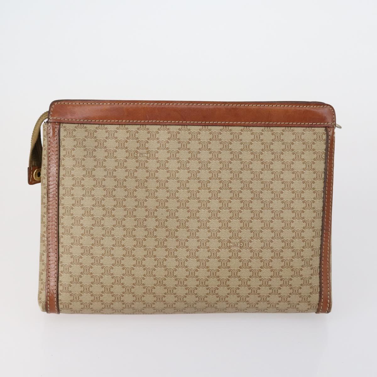 CELINE Macadam Canvas Clutch Bag PVC Leather 3 Set Brown Beige Auth 151904