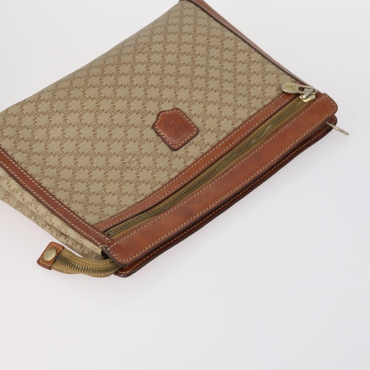 CELINE Macadam Canvas Clutch Bag PVC Leather 3 Set Brown Beige Auth 151904