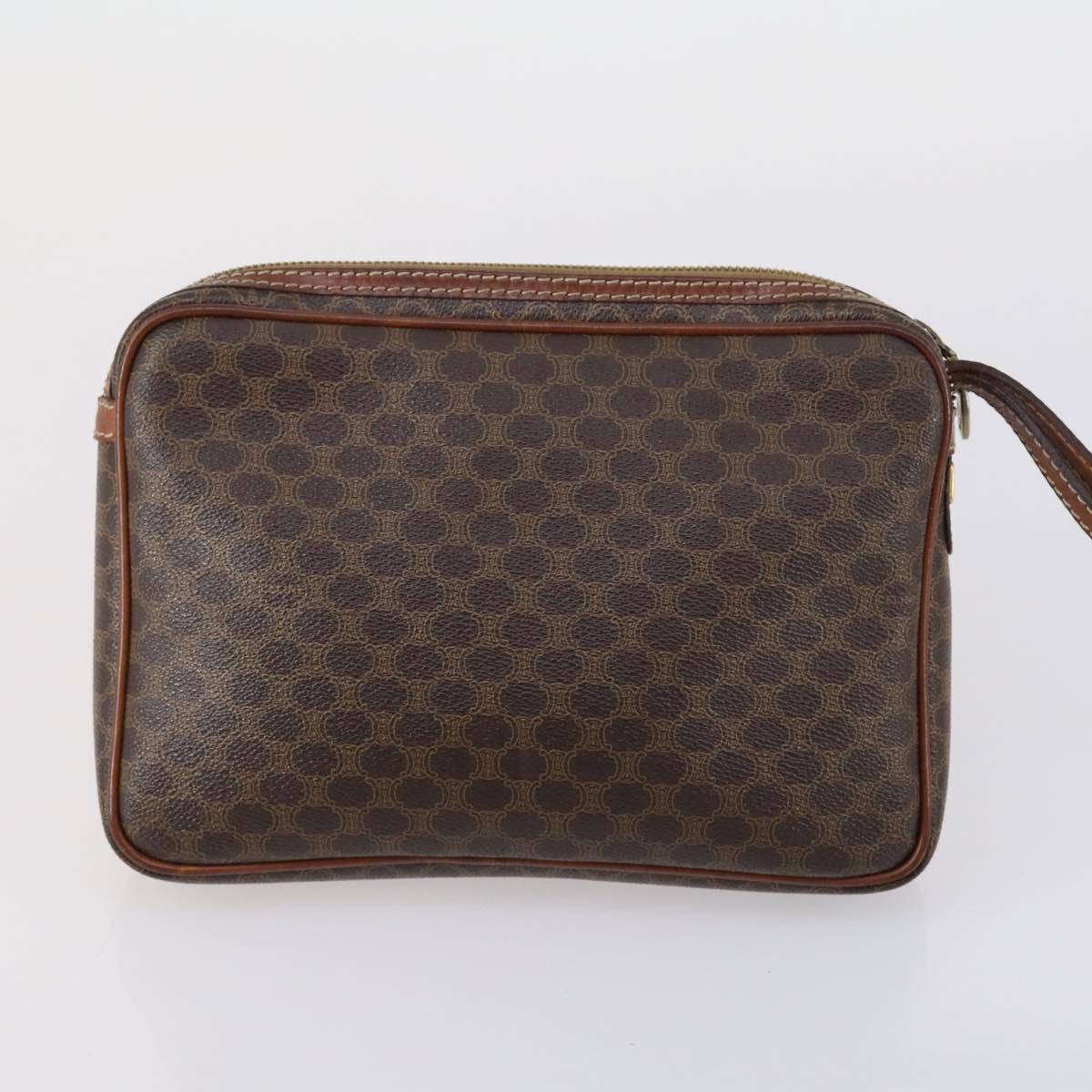 CELINE Macadam Canvas Clutch Bag PVC Leather 3 Set Brown Beige Auth 151904