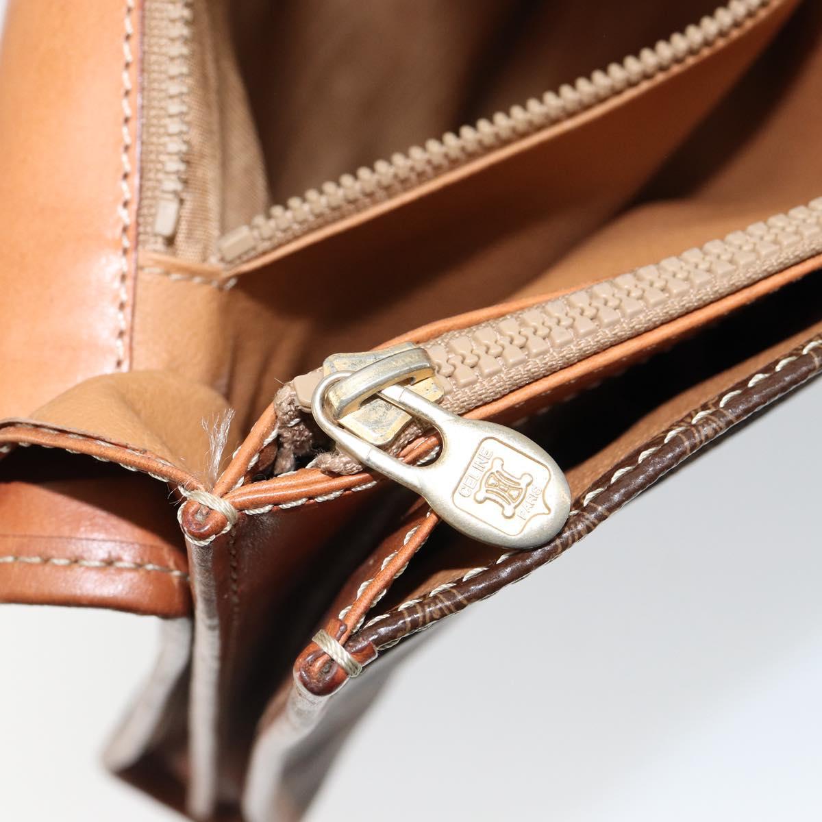 CELINE Macadam Canvas Clutch Bag PVC Leather Brown Gold Auth 151905