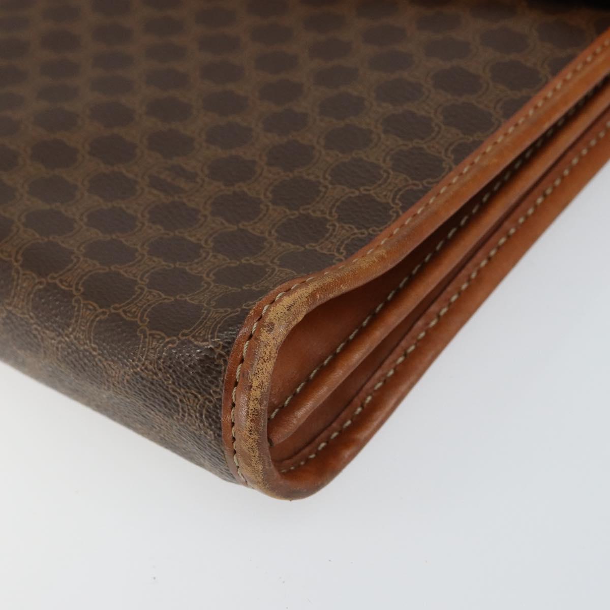 CELINE Macadam Canvas Clutch Bag PVC Leather Brown Gold Auth 151905