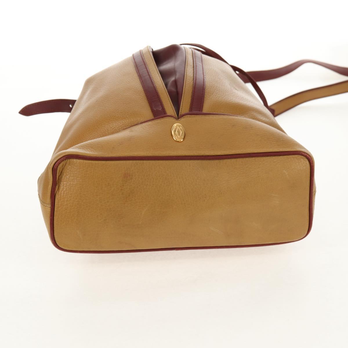 CARTIER Shoulder Bag Leather Beige Auth 151907