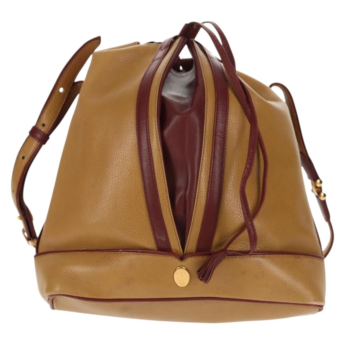 CARTIER Shoulder Bag Leather Beige Auth 151907