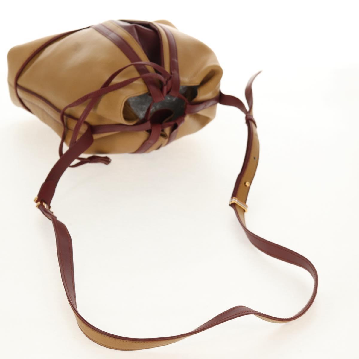 CARTIER Shoulder Bag Leather Beige Auth 151907