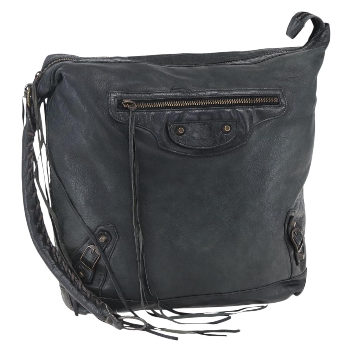 BALENCIAGA The Day Shoulder Bag Leather Black 140442 Auth 151915