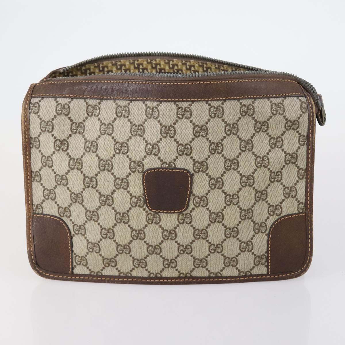 GUCCI GG Supreme Clutch Bag PVC 2 Set Beige Navy Auth 151916