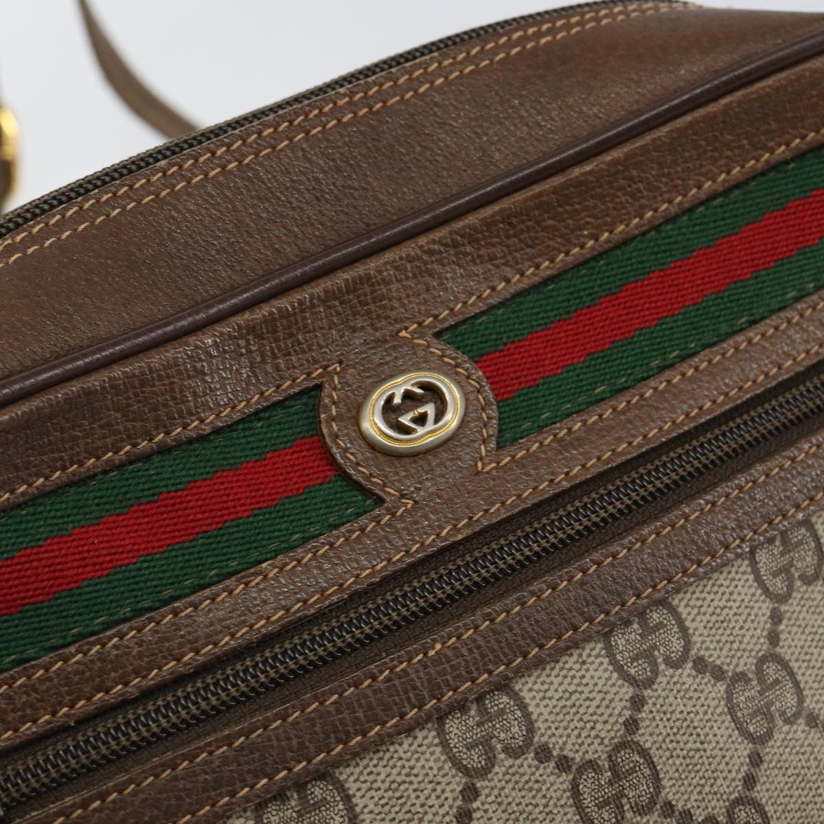 GUCCI GG Supreme Web Sherry Line Bag PVC Beige Red 56 02 087 Auth 151921