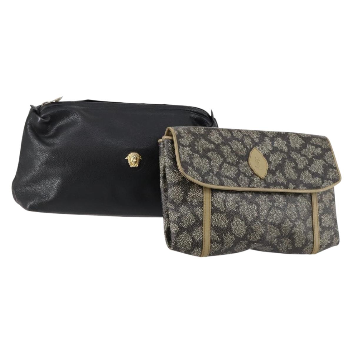 Gianni Versace Saint Laurent Bag PVC Leather 2 Set Black Beige Auth 151922