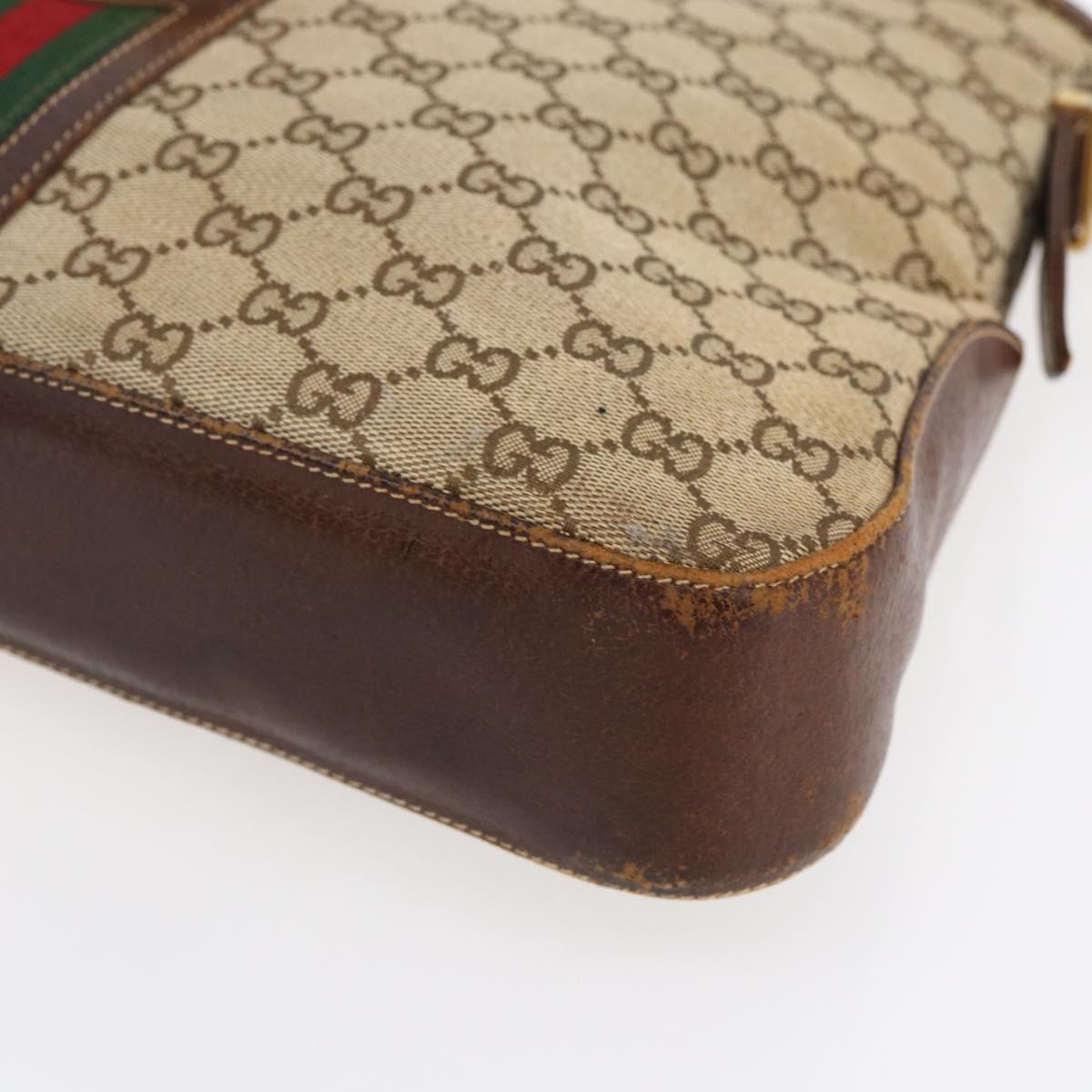 GUCCI GG Supreme Web Sherry Line Shoulder Bag PVC Beige Gold Auth 151924